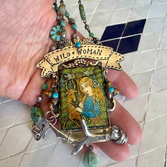 Sweet Bird Studio Wild Woman necklace in sterling silver, turquoise and beads - Picture 4 of 5